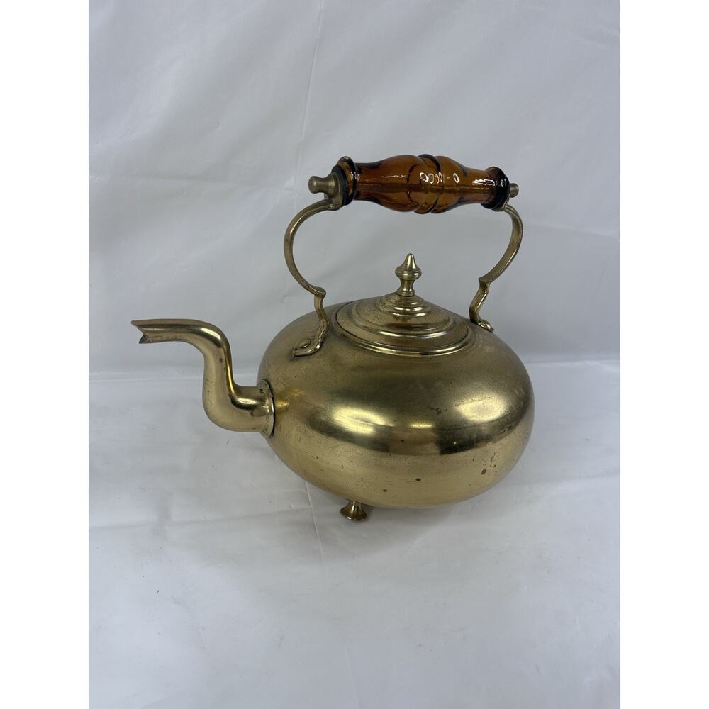 English Victorian Toddy Brass Kettle Amber Tea Coffee Cottagecore Granny